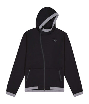 Gallant Equestrian Mens Equestrian Hoodie with asymmetrical zip and elastic hood, slim fit, loop-backed cotton fabric, black color.