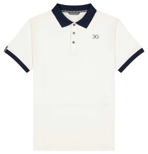 Gallant Equestrian Mens Equestrian Polo Shirt in bone with navy contrast collar and cuffs, tailored slim fit.