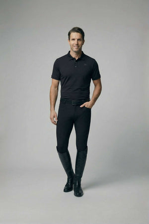 Black men's polo shirt for equestrian performance and style