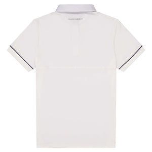 Mens white show shirt with lightweight breathable fabric and tailored slim fit for competition riding