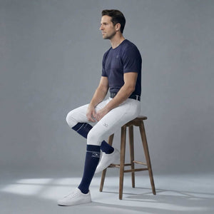 Navy and black mens riding socks with reinforced heel and toe for comfort and durability