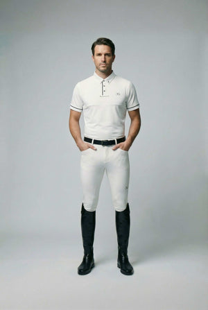 Men's competition breeches with knee silicone grip for equestrian performance and comfort