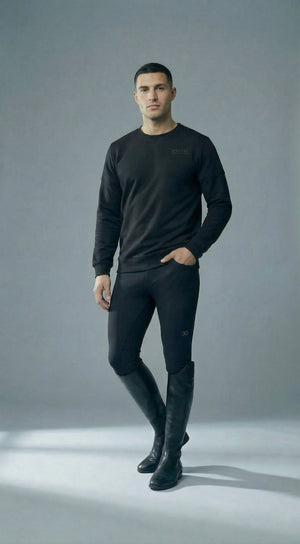 Black slim-fit mens sweatshirt ideal for winter riding and casual wear