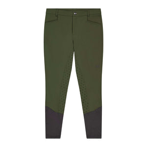Mens breeches full seat in olive with mid-rise fit and full-seat grip for equestrian use