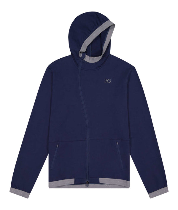 Navy Gallant Equestrian Mens Equestrian Hoodie with asymmetrical zip and elastic hood, ideal for riding and activewear.