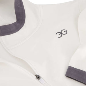 White Gallant Equestrian Mens Equestrian Hoodie with asymmetrical zip and elastic webbing hood, featuring embroidered logo.