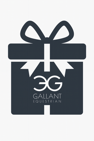 Gift box icon with a bow and '3G Gallant Equestrian' logo on a white background