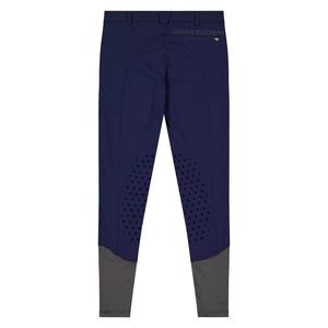 Mens breeches navy with knee silicone grip and zippered pockets for equestrian use