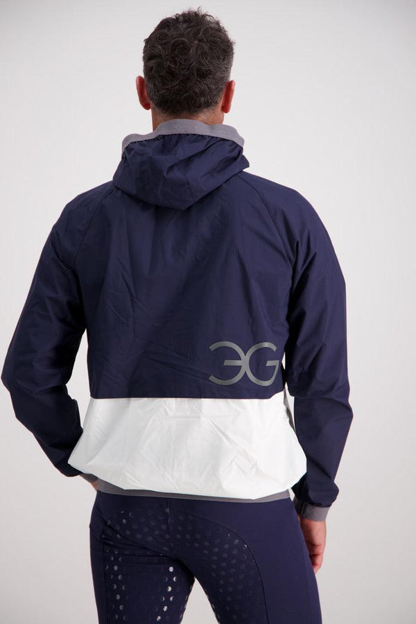  Gallant Equestrian Mens Equestrian Rain Jacket in navy and bone with hood and lockdown zips.