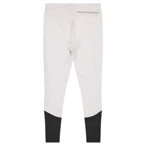 Mens Competition Breeches with knee-only silicone grip in white and black, designed for equestrian performance and comfort.