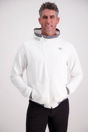Man wearing Gallant Equestrian Mens Equestrian Hoodie with asymmetrical zip and elastic hood.