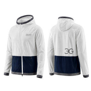 Men's equestrian rain jacket in bone color with slim fit and asymmetric zip for riding