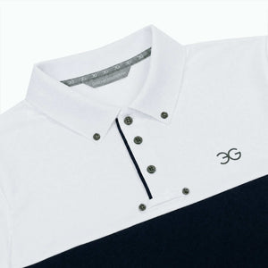 White and navy men's show shirt with slim fit and button-down collar for equestrian competition