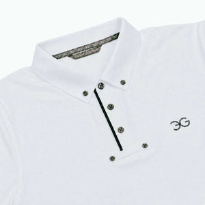 White men's show shirt with slim fit and button-down collar for competition riding