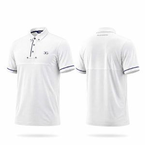 White men's show shirt with button-down collar and slim fit for competition riding