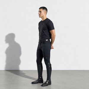 Mens Short Sleeve Tee in black, smooth stretchy fabric with a crew neck, short sleeves, and a small chest logo.