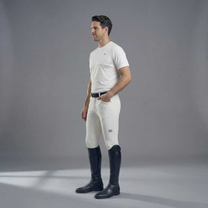 Men's short sleeve tee in bone color made from recycled polyester and spandex with a tailored, breathable fit.