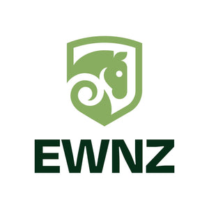 Equine welfare charity logo featuring a light green horse-head shield above bold dark green EWNZ lettering, Pay-it-forward donation item